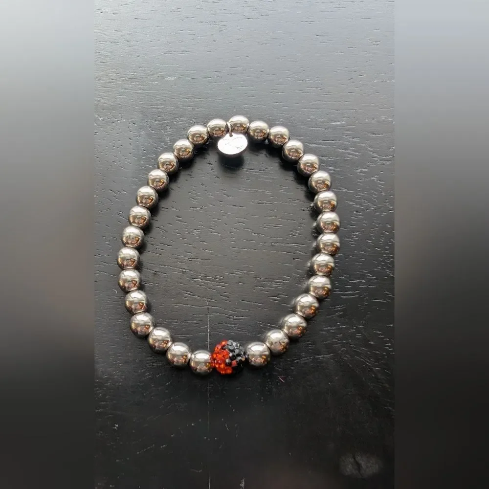 Rustic Cuff Orange, Black And Silver Beaded Bracelet Set OSU